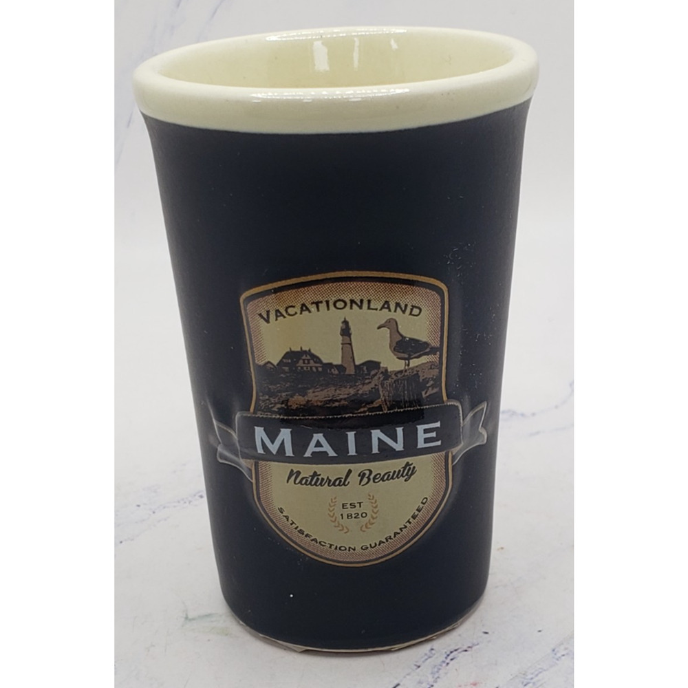 Maine Souvenir Black Emblem Americanware Ceramic Shot Glass